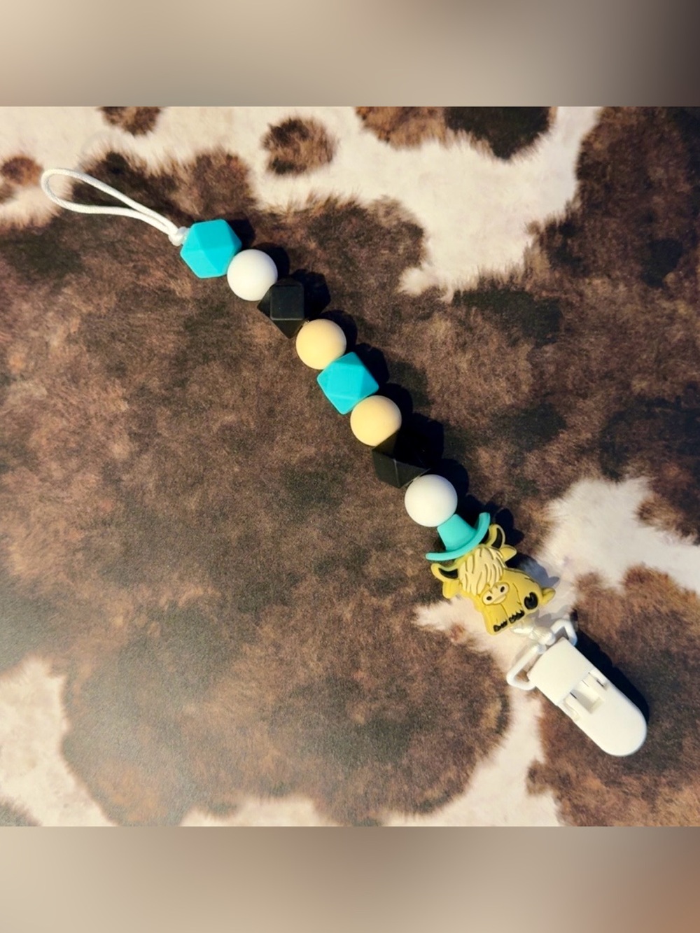 Baby Pacifier Clip with Cow Charm